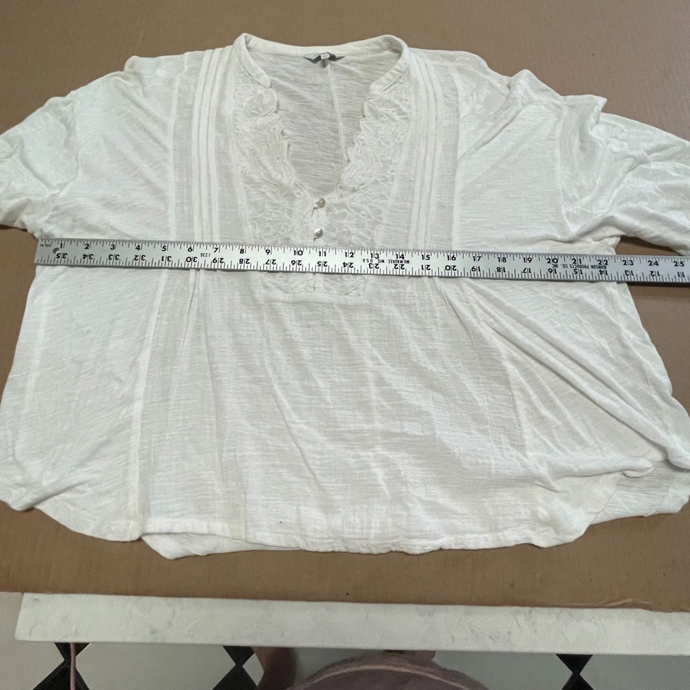 Lucky Brand Sz S White Pintuck Lace Ruffle Blouse Bell Sleeve Boho Cottagecore - Picture 7 of 15